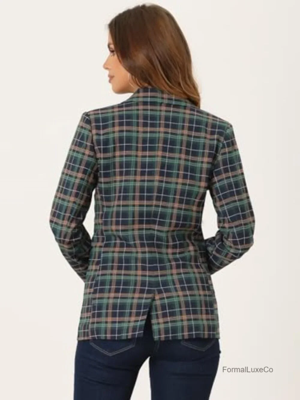 Plaid Houndstooth Blazer Work Casual Suit Jacket One Button